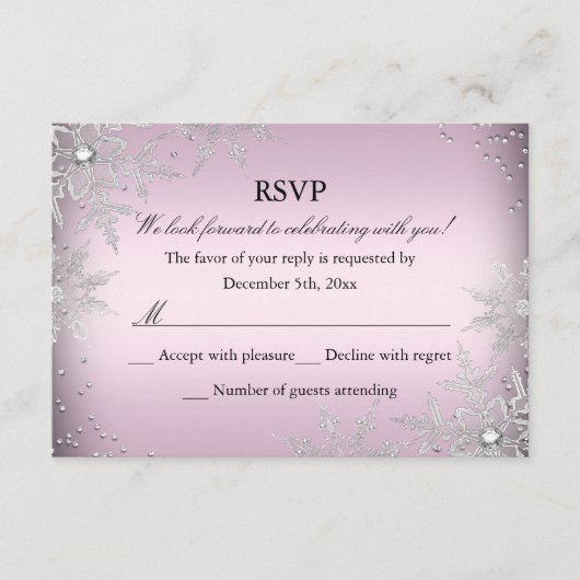 Pink Crystal Snowflake Kerstfeest RSVP (Voorkant)