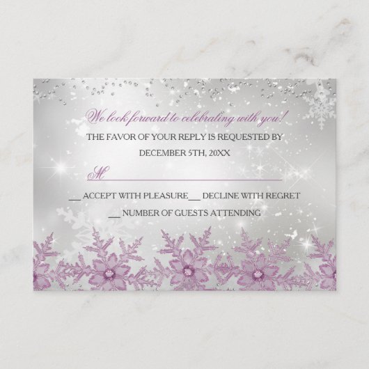 Pink Crystal Snowflake Kerstfeest RSVP (Voorkant)