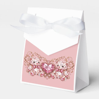 Pink Crystal Teddy Bears with Gem Heart Bedankdoosjes