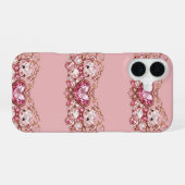 Pink Crystal Teddy Bears with Gem Heart iPhone 16 Hoesje (Achterkant horizontaal)