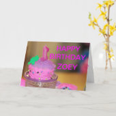 Pink Cup Cake Verjaardag Kaart voor een 1-jarige (Gele Bloem)