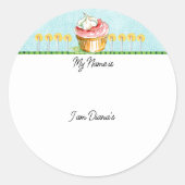 Pink Cupcake 8 Candles Birthday Hello Name  Ronde Sticker (Voorkant)