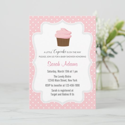 Pink Cupcake Baby shower Uitnodiging (Staand voorkant)