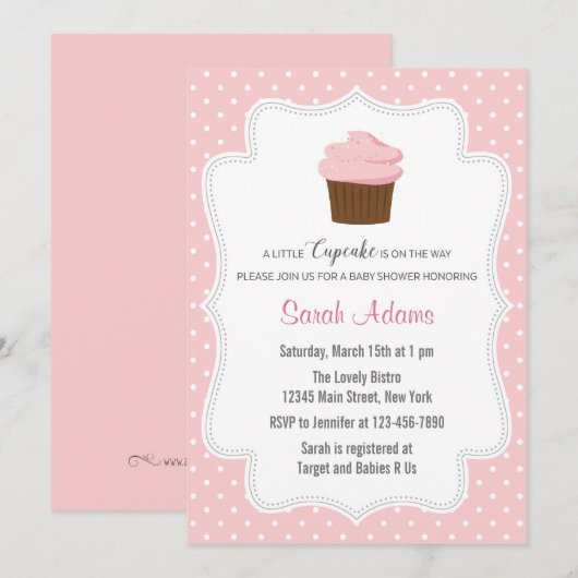 Pink Cupcake Baby shower Uitnodiging (Voorkant / Achterkant)