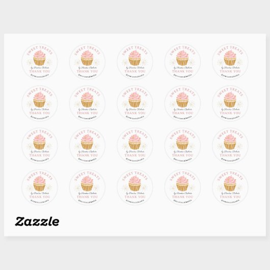 Pink Cupcake Bakery Bedankt Ronde Sticker (Vel)