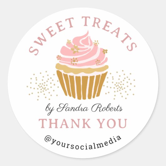 Pink Cupcake Bakery Bedankt Ronde Sticker (Voorkant)