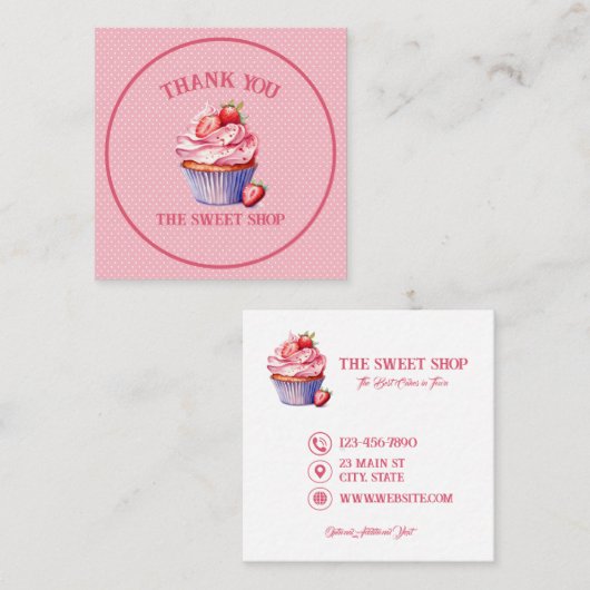 Pink Cupcake Bakery Business Card | Editable Text Vierkante Visitekaartje (Voorkant / Achterkant)