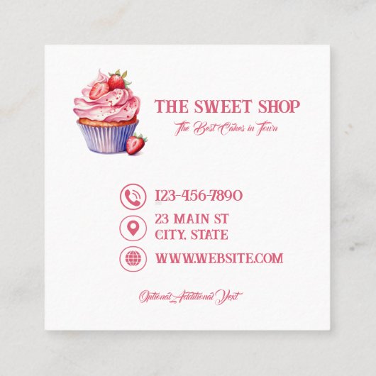 Pink Cupcake Bakery Business Card | Editable Text Vierkante Visitekaartje (Achterkant)