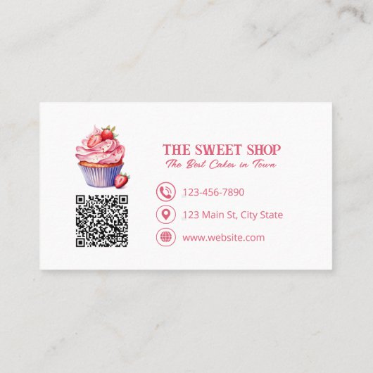 Pink Cupcake Bakery QR Code Business Card Visitekaartje (Achterkant)