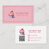 Pink Cupcake Bakery QR Code Business Card Visitekaartje (Voorkant / Achterkant)