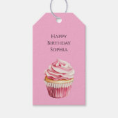 Pink Cupcake Birthday Cadeaulabel (Voorkant)