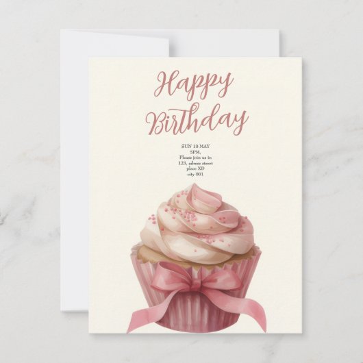 Pink cupcake Birthday Celebration invitation Notitiekaartje (Voorkant)
