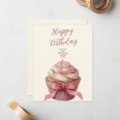 Pink cupcake Birthday Celebration invitation Notitiekaartje (Voorkant / Achterkant in situ)