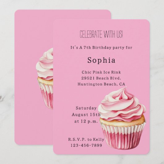 Pink Cupcake Birthday Kaart (Voorkant / Achterkant)