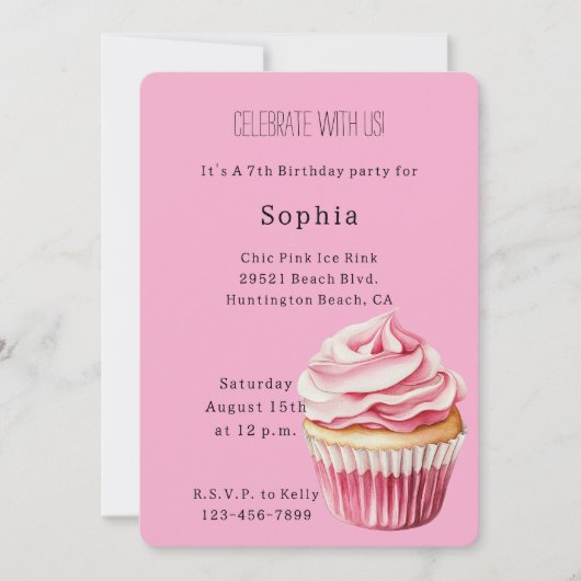 Pink Cupcake Birthday Kaart (Voorkant)