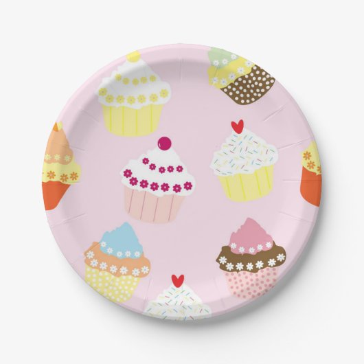 Pink Cupcake Birthday Party Papieren Bordje (Voorkant)
