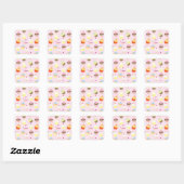 Pink Cupcake Birthday Party Vierkante Sticker (Vel)