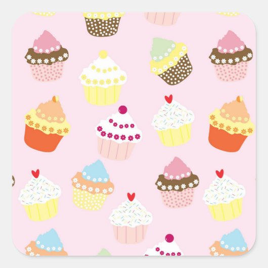 Pink Cupcake Birthday Party Vierkante Sticker (Voorkant)