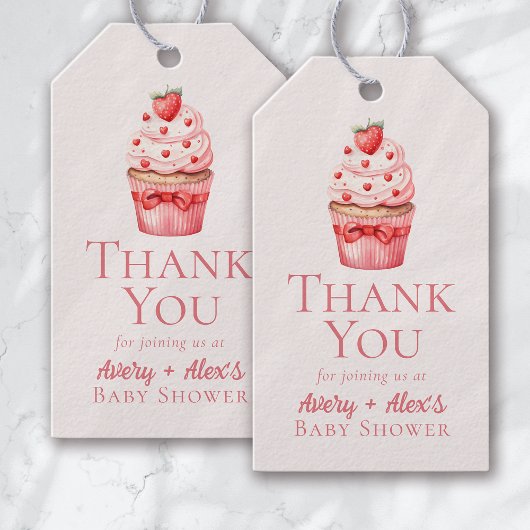 Pink Cupcake Hearts Baby shower Bedankt Cadeaulabel