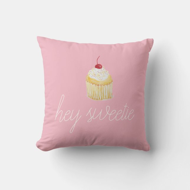 Pink Cupcake Hey Sweetie Personalize Pillow Kussen (Voorkant)