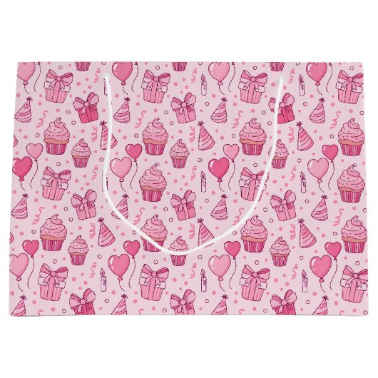 Pink Cupcakes Birthday GIft Bag Groot Cadeauzakje (Voorkant)