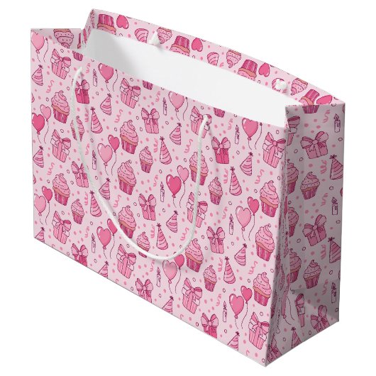 Pink Cupcakes Birthday GIft Bag Groot Cadeauzakje (Achterkant Gekanteld)