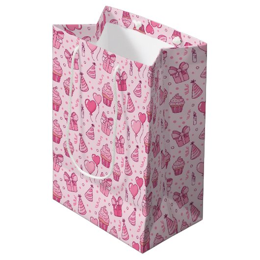 Pink Cupcakes Birthday GIft Bag Medium Cadeauzakje (Voorkant Gekanteld)