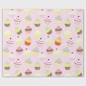 Pink Cupcakes Birthday Party Cadeaupapier (Vlak)