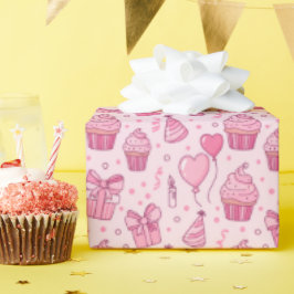 Pink Cupcakes Birthday Wrapping Paper Cadeaupapier