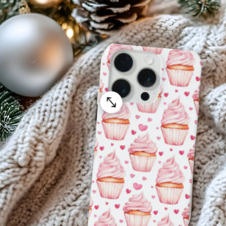 Pink Cupcakes & Hearts iPhone Case Cute Sweet iPhone 15 Pro Case