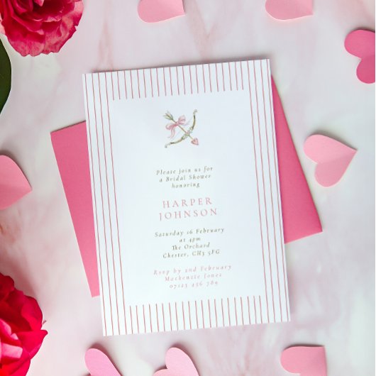 Pink Cupid Arrow & Stripes Valentine Bridal Shower Kaart