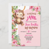 Pink Curious Monkey Safari Theme Birthday Kaart (Voorkant)