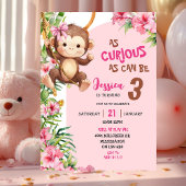 Pink Curious Monkey Savannah Theme Birthday Kaart