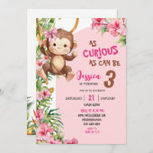 Pink Curious Monkey Savannah Theme Birthday Kaart (Voorkant / Achterkant)
