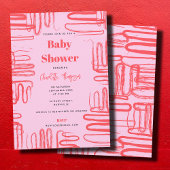 Pink Curve Wavy Squiggle Abstract Baby Shower Kaart