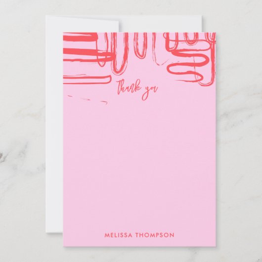 Pink Curve Wavy Squiggle Abstract Modern Bedankkaart (Voorkant)