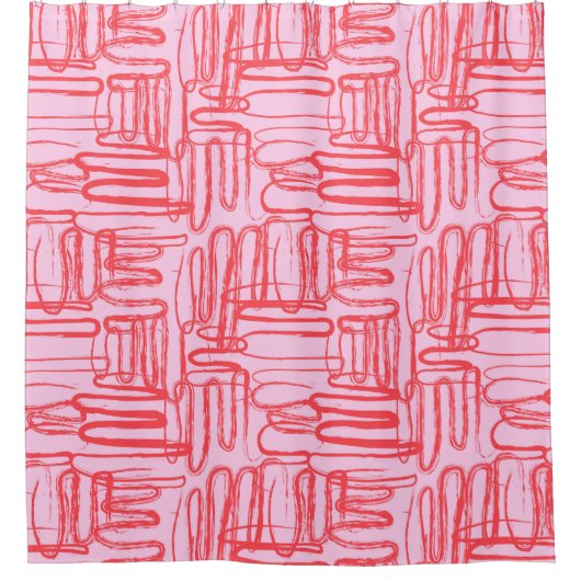 Pink Curve Wavy Squiggle Abstract Modern Douchegordijn (Voorkant)