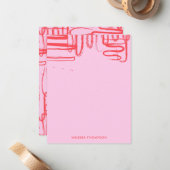 Pink Curve Wavy Squiggle Abstract Modern Notitiekaartje (Voorkant / Achterkant in situ)