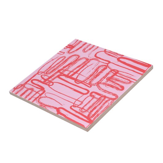 Pink Curve Wavy Squiggle Abstract Modern Tegeltje (Zijkant)