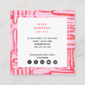 Pink Curve Wavy Squiggle Abstract Modern Vierkante Visitekaartje (Achterkant)