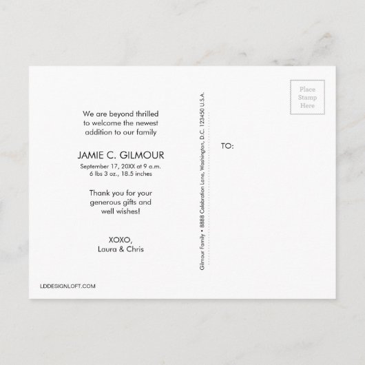 Pink Custom Baby geboorte aankondiging Dank u Briefkaart (Achterkant)