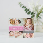 Pink Custom Baby geboorte aankondiging Dank u Briefkaart (Staand voorkant)