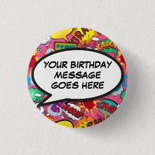 Pink Custom Comic Book Birthday Party Favor Ronde Button 3,2 Cm