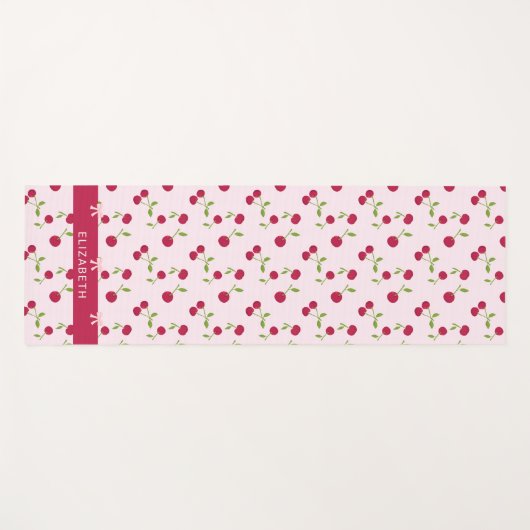 Pink Custom Cute Cherry Print Pattern Coquette Yogamat (Voorkant (horizontaal))