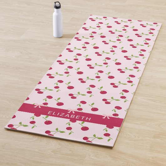 Pink Custom Cute Cherry Print Pattern Coquette Yogamat (In situ)