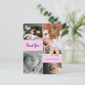 Pink Custom fotocollage tweede baby aankondiging Briefkaart (Staand voorkant)