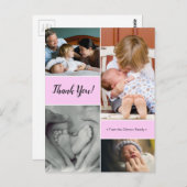 Pink Custom fotocollage tweede baby aankondiging Briefkaart (Voorkant / Achterkant)
