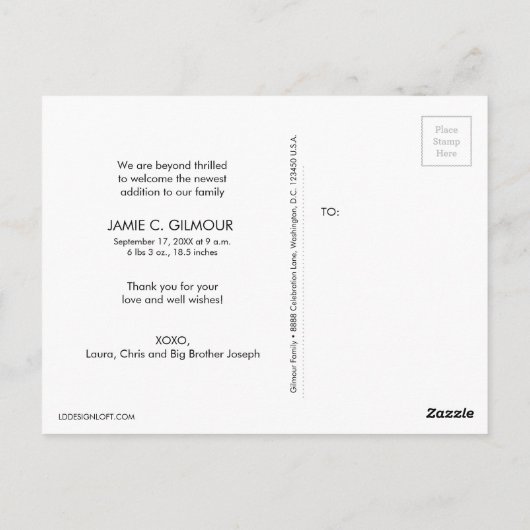 Pink Custom fotocollage tweede baby aankondiging Briefkaart (Achterkant)