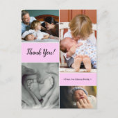 Pink Custom fotocollage tweede baby aankondiging Briefkaart (Voorkant)