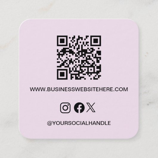 Pink Custom Logo Social Icons QR Code Modern Vierkante Visitekaartje (Achterkant)